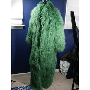 Amazing X-LONG TALL Unisex Green Mongolian Tibetan Lamb Fur Coat XL